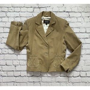 Wilsons Leather Women's M Brown Suede Genuine Leather Jacket Button Front Blazer